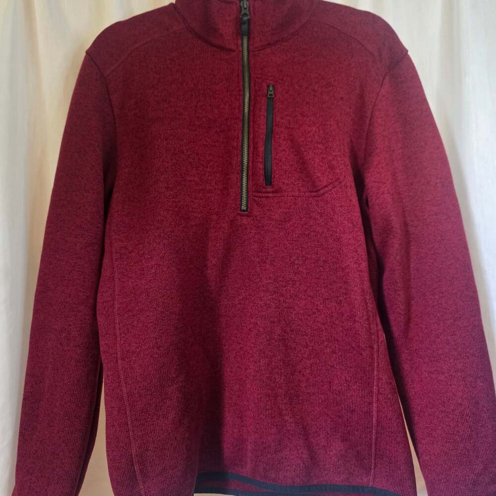Lands' End Men's Burgundy 1/4 Zip Sweater with Chest Pocket - Size S 34-36